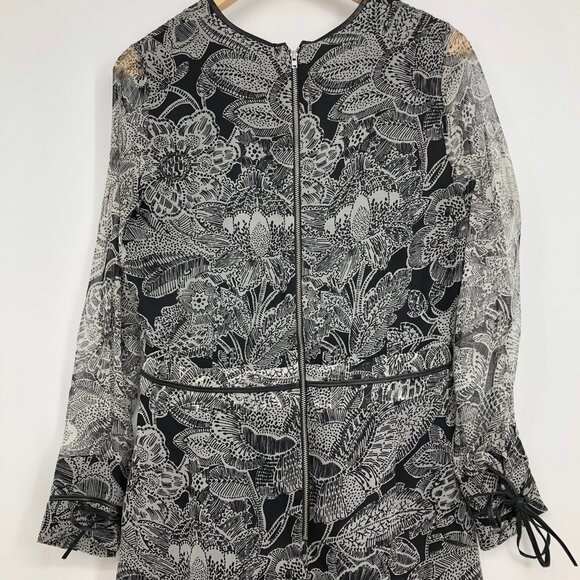 Veronica Beard Black and White Chiffon sheer Long Sleeve floral Silk Mini dress - Picture 7 of 16
